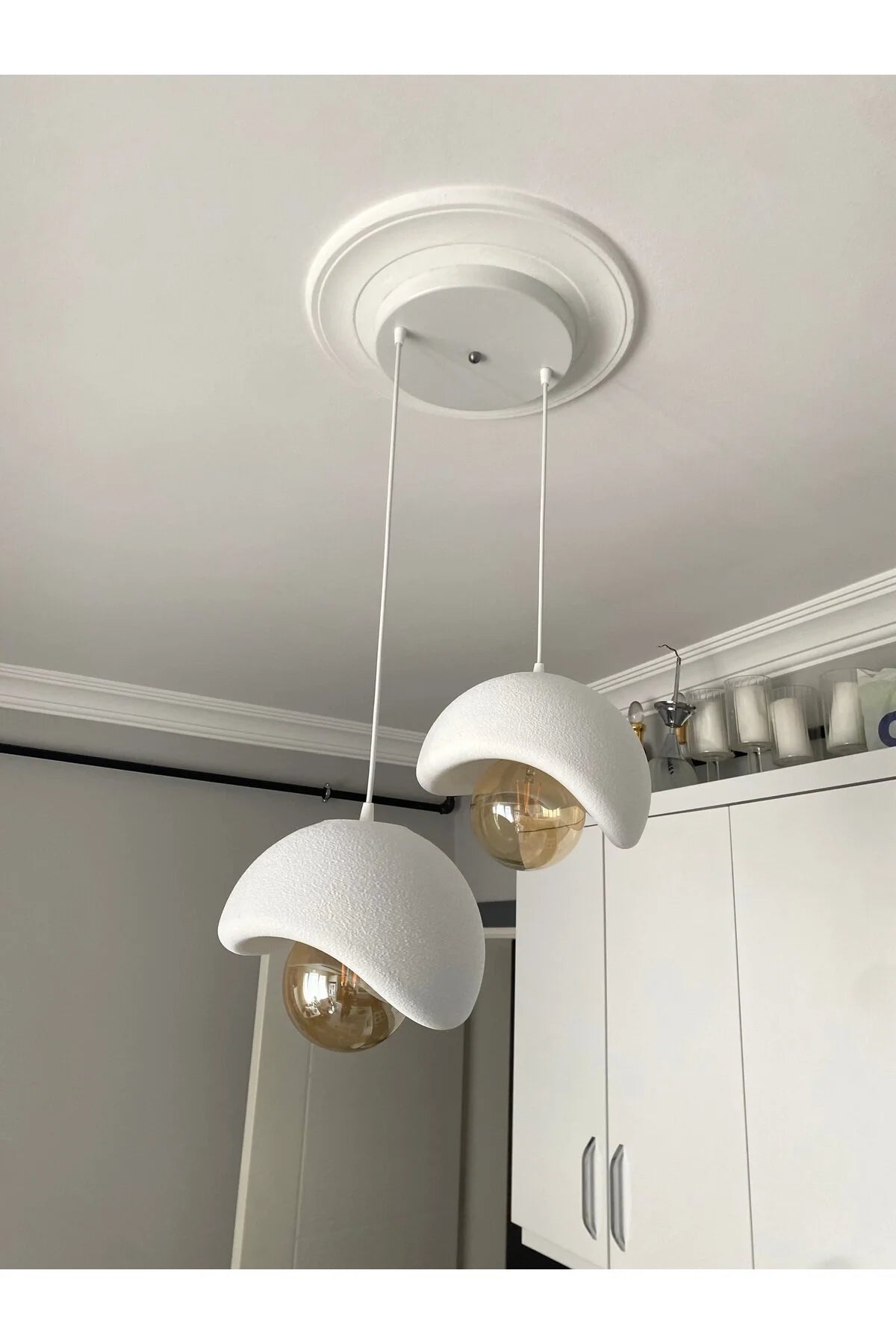 Beton Görünümlü Modern Şık İskandinav Tarz 2 Başlı Avize