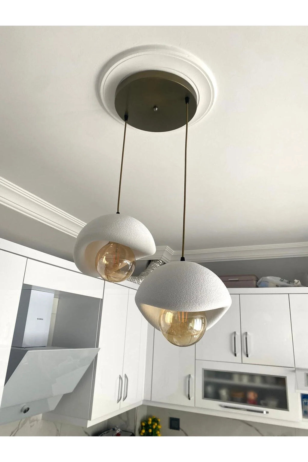 Beton Görünümlü Modern Şık İskandinav Tarz 2 Başlı Avize