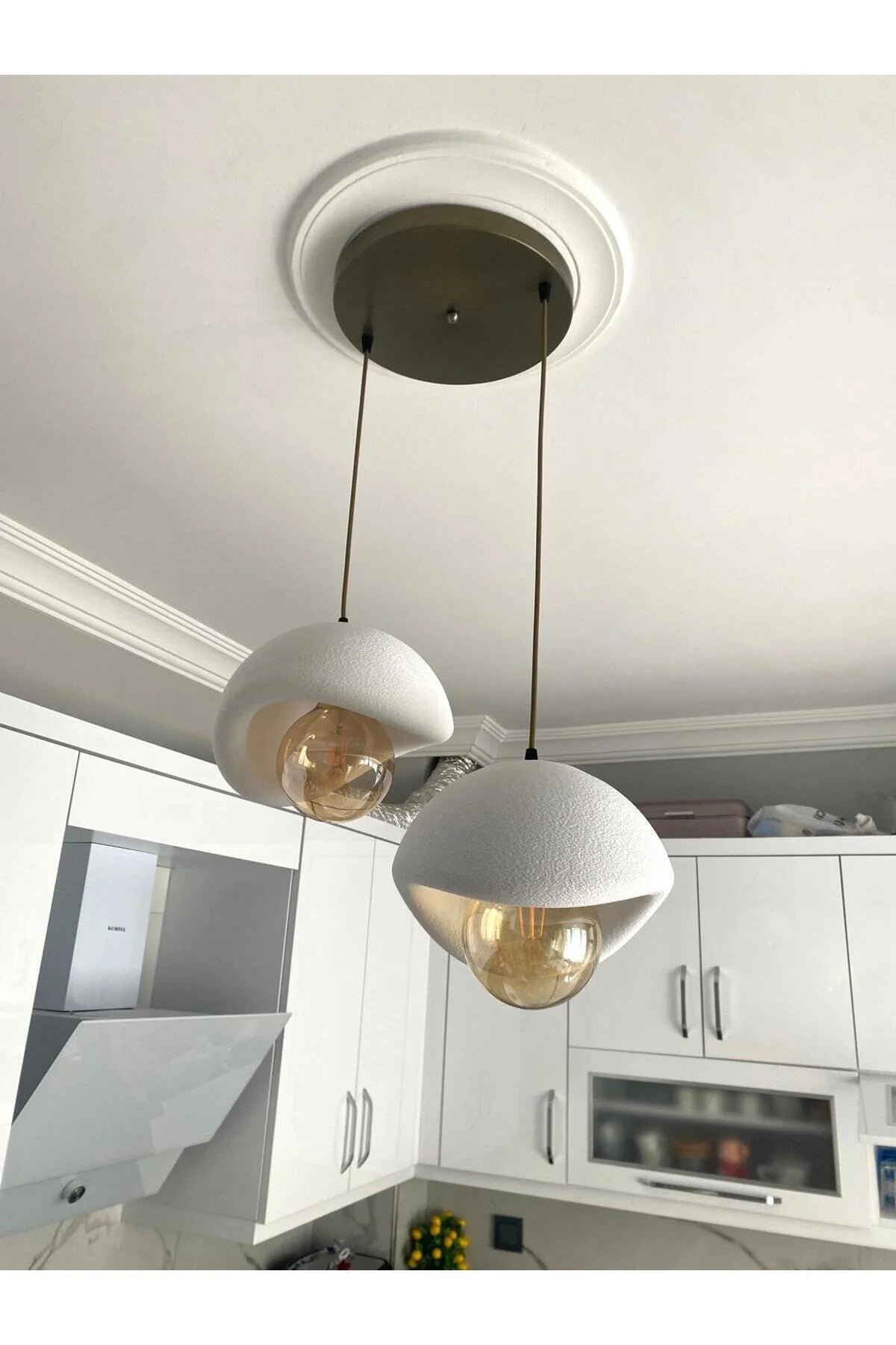 Beton Görünümlü Modern Şık İskandinav Tarz 2 Başlı Avize