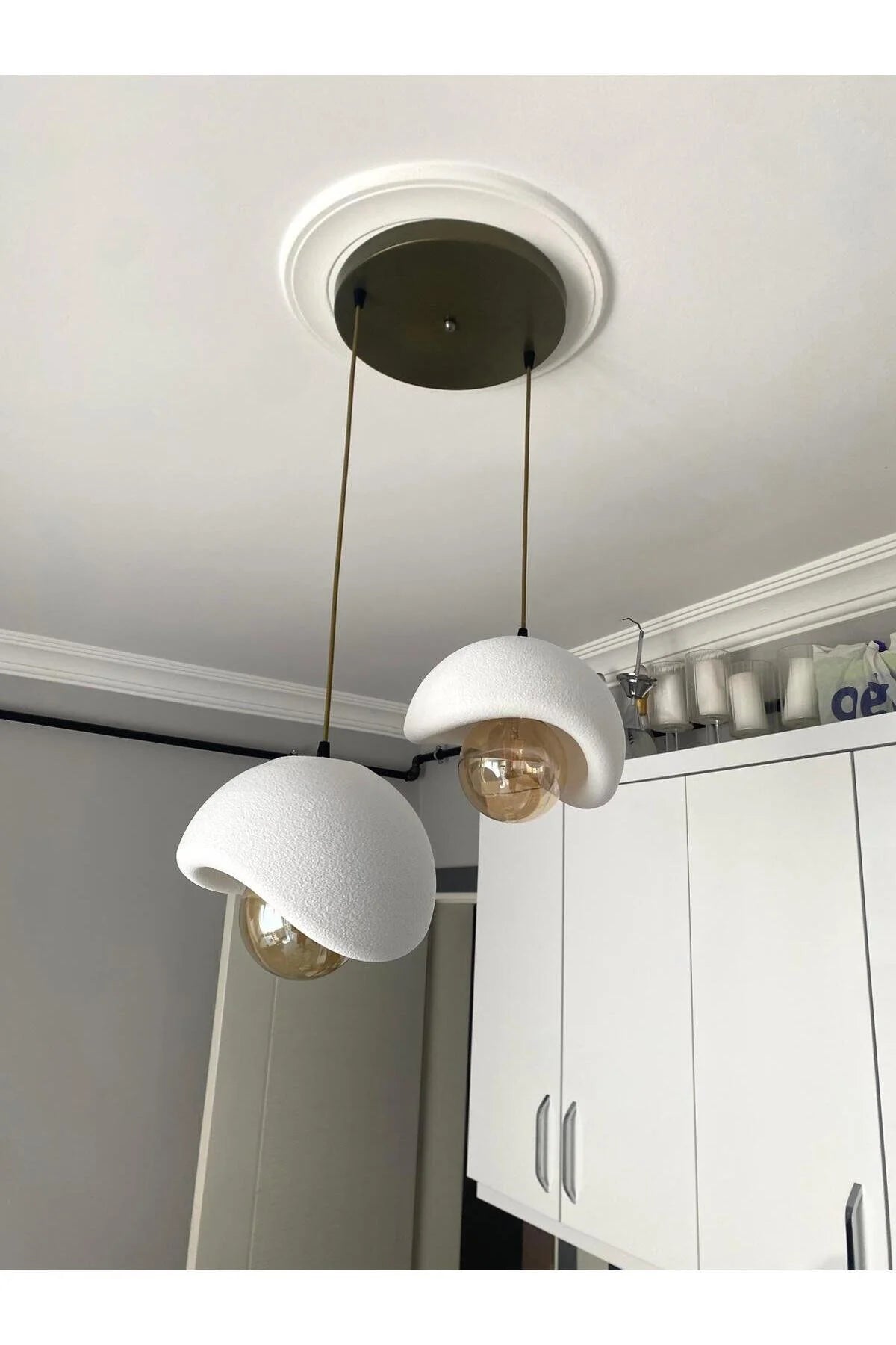 Beton Görünümlü Modern Şık İskandinav Tarz 2 Başlı Avize