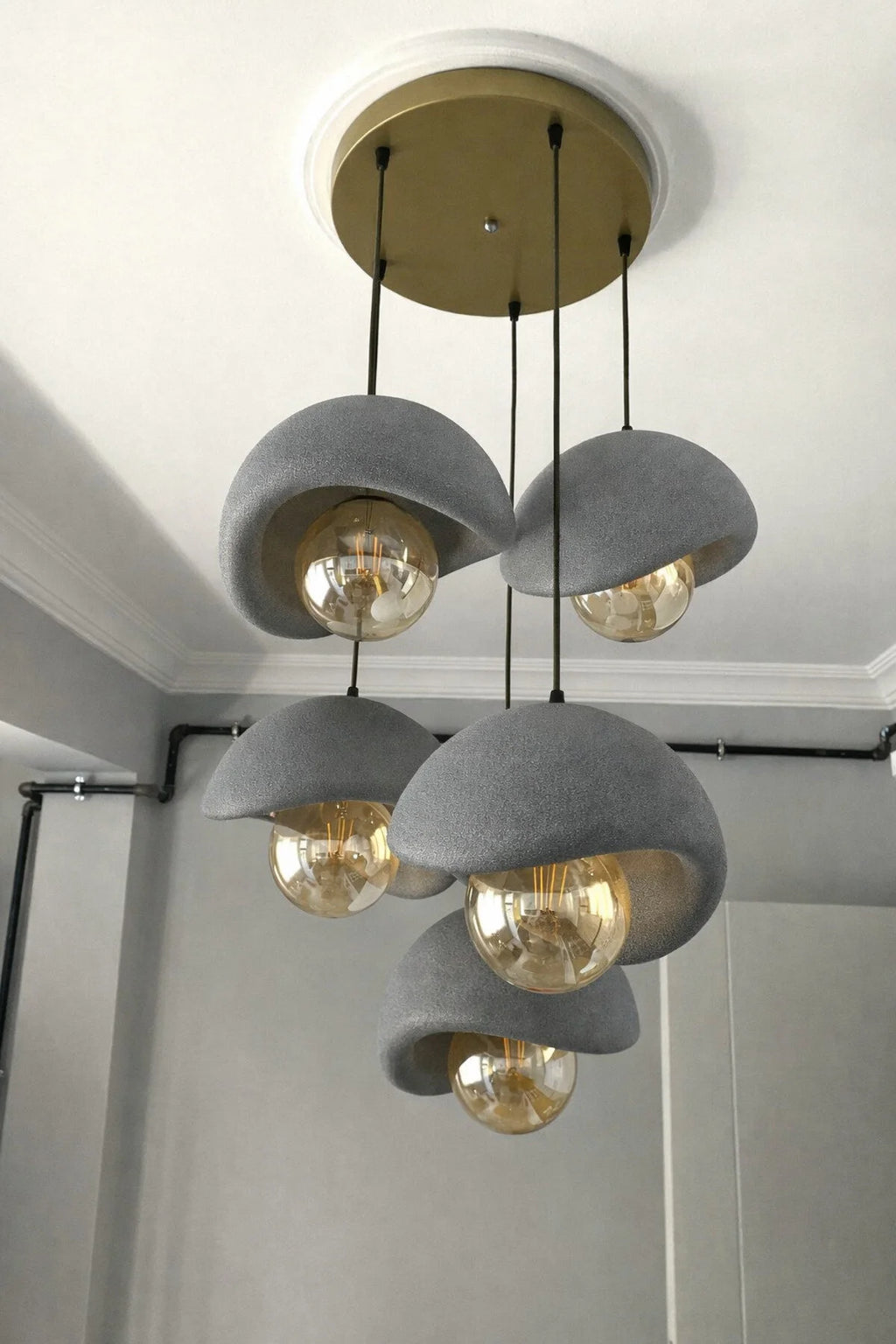 Modern 5'li Avize Beton Dokulu - Salon ve Oturma Odası İçin Şık Tasarım