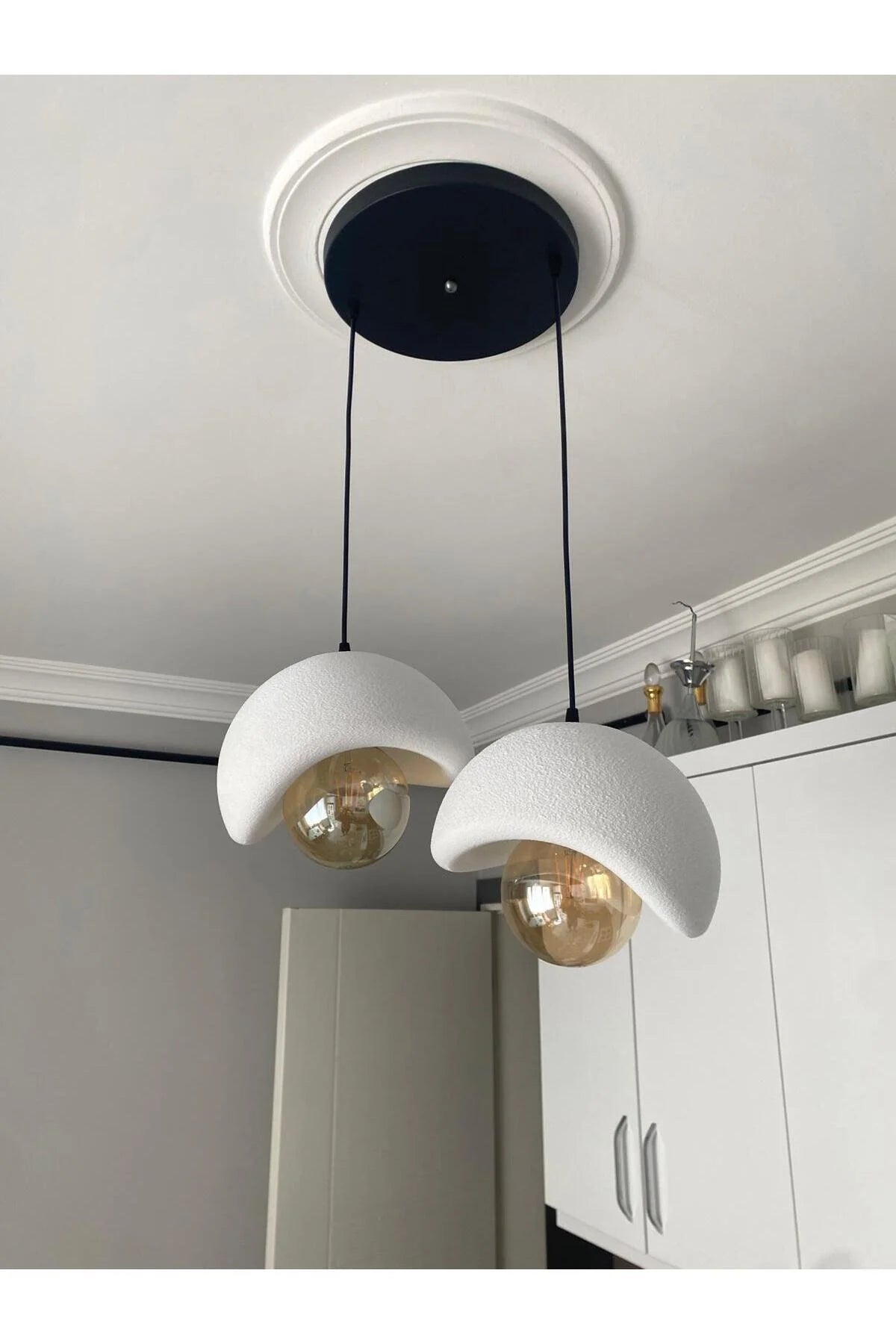 Beton Görünümlü Modern Şık İskandinav Tarz 2 Başlı Avize