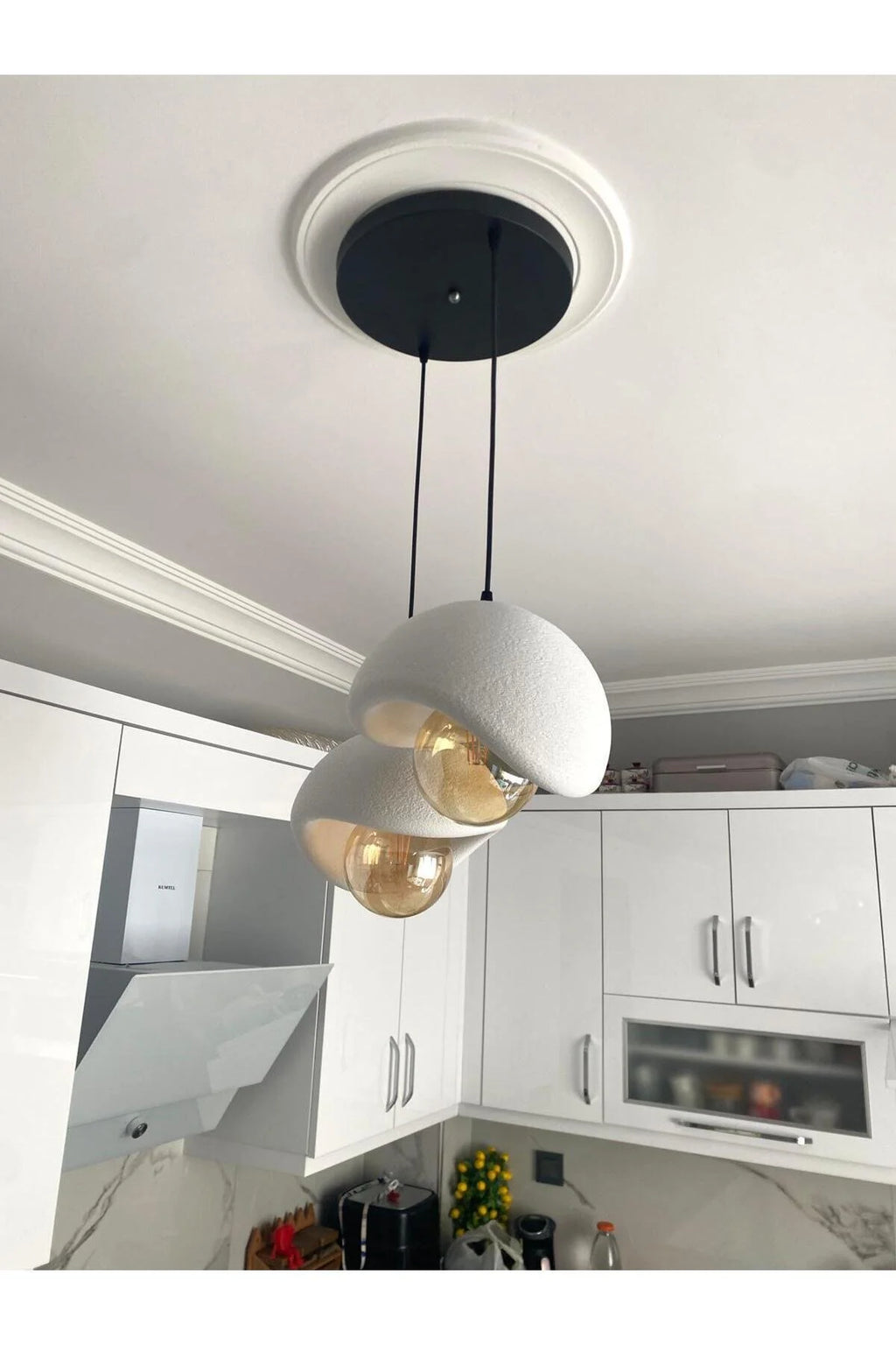 Beton Görünümlü Modern Şık İskandinav Tarz 2 Başlı Avize