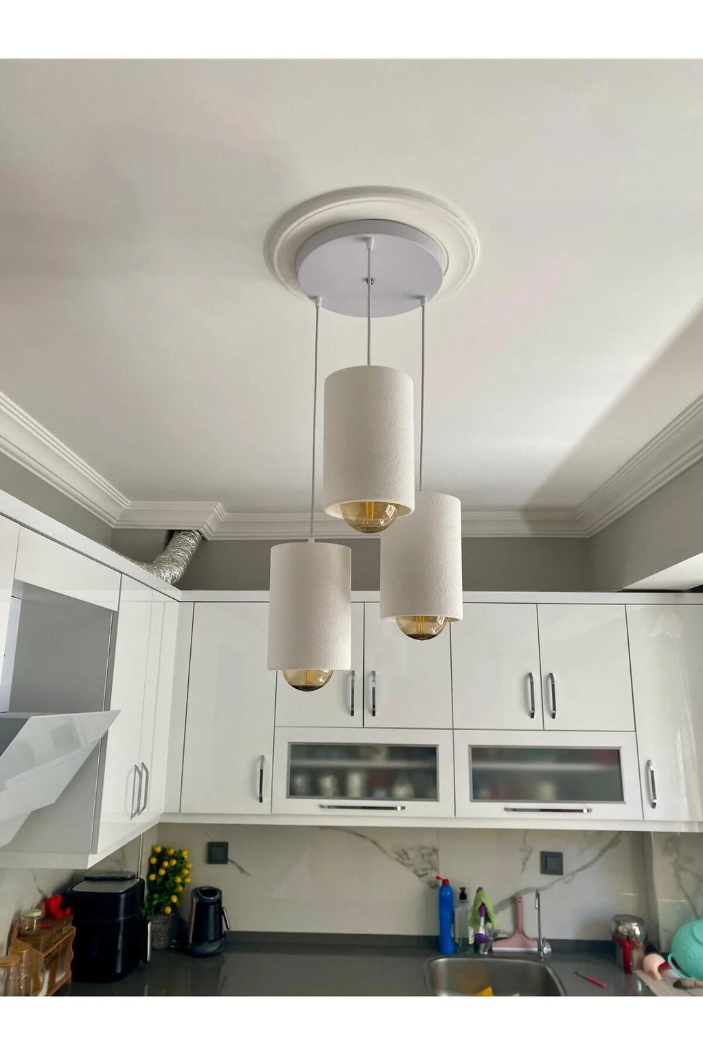 Pinterest Stil Beton Dokulu 3’lü Sarkıt Long Stone Avize