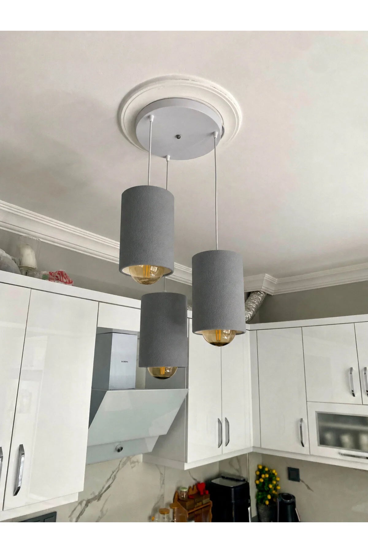 Pinterest Stil Beton Dokulu 3’lü Sarkıt Long Stone Avize