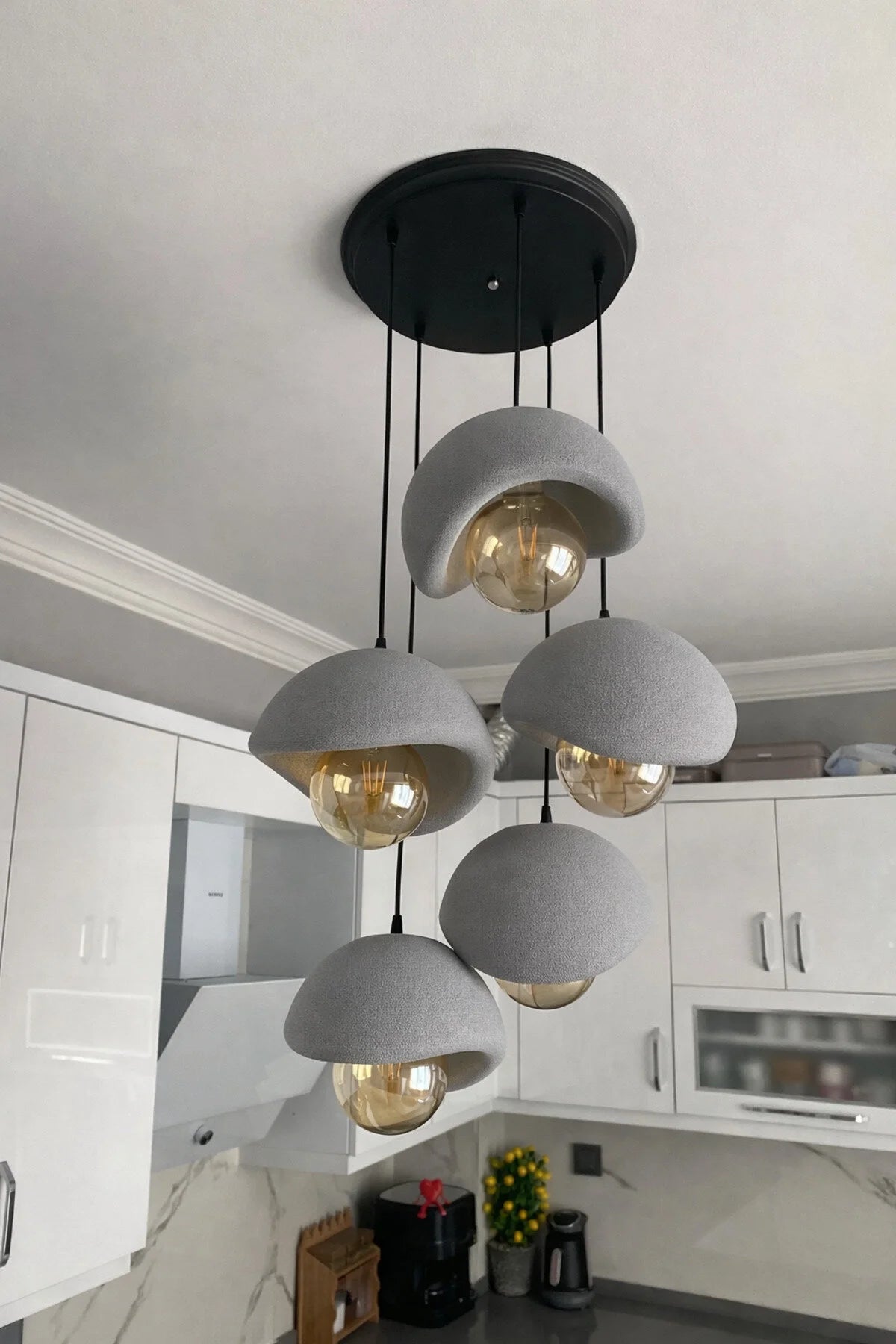Modern 5'li Avize Beton Dokulu - Salon ve Oturma Odası İçin Şık Tasarım