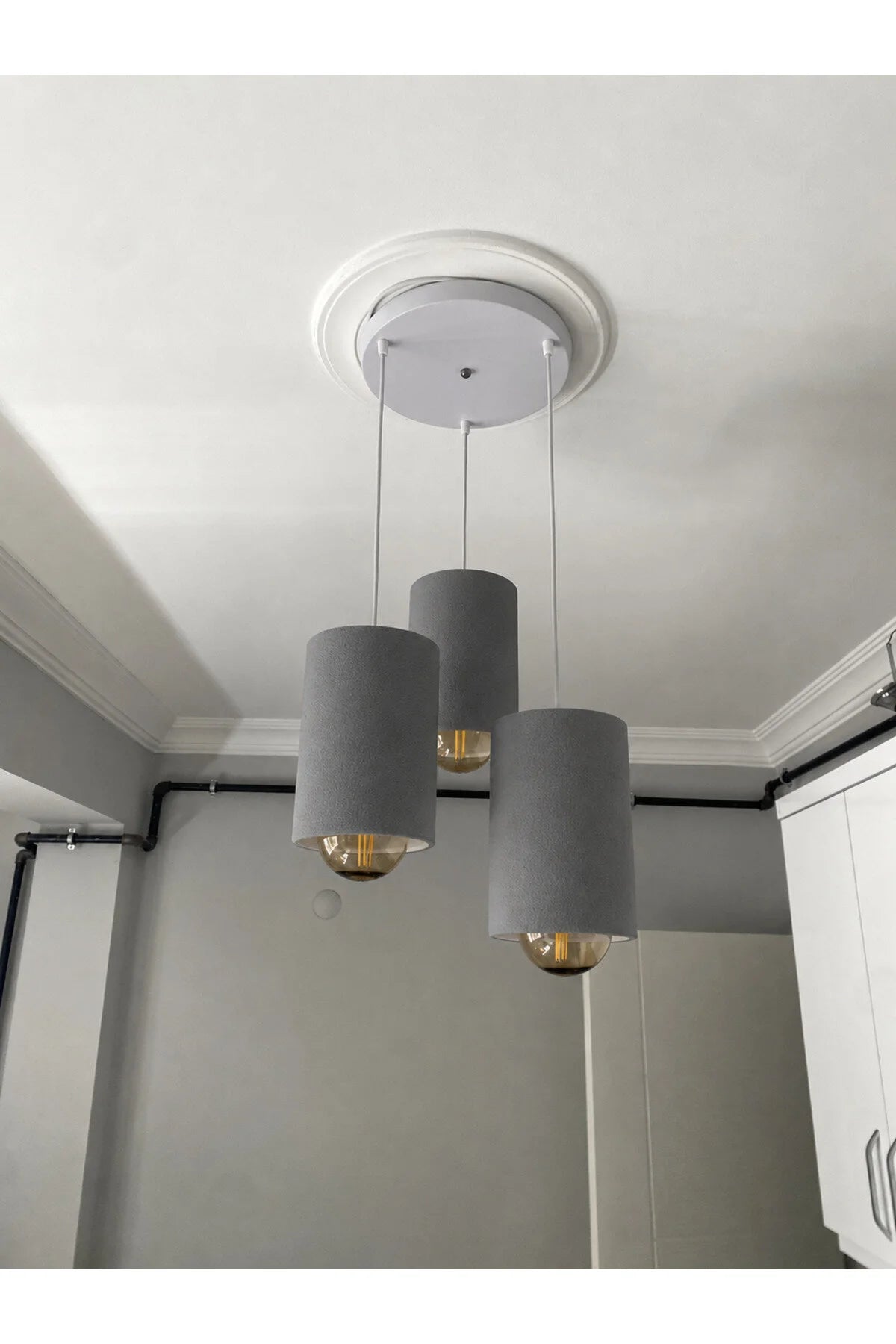 Pinterest Stil Beton Dokulu 3’lü Sarkıt Long Stone Avize