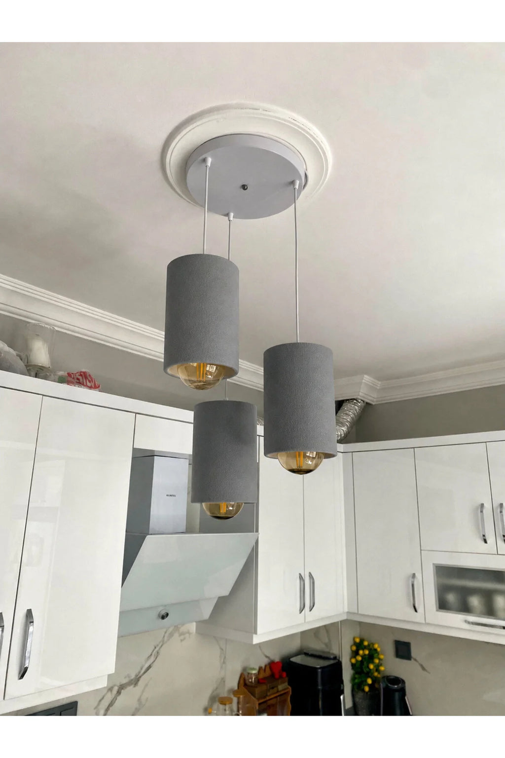 Pinterest Stil Beton Dokulu 3’lü Sarkıt Long Stone Avize
