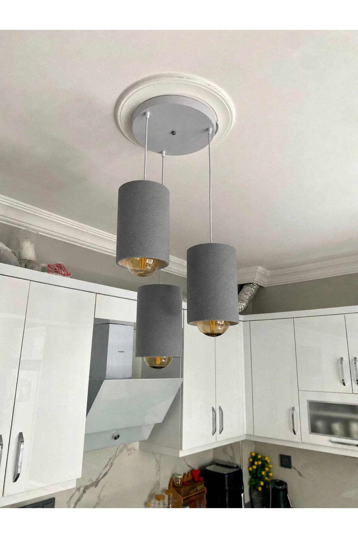 Pinterest Stil Beton Dokulu 3’lü Sarkıt Long Stone Avize