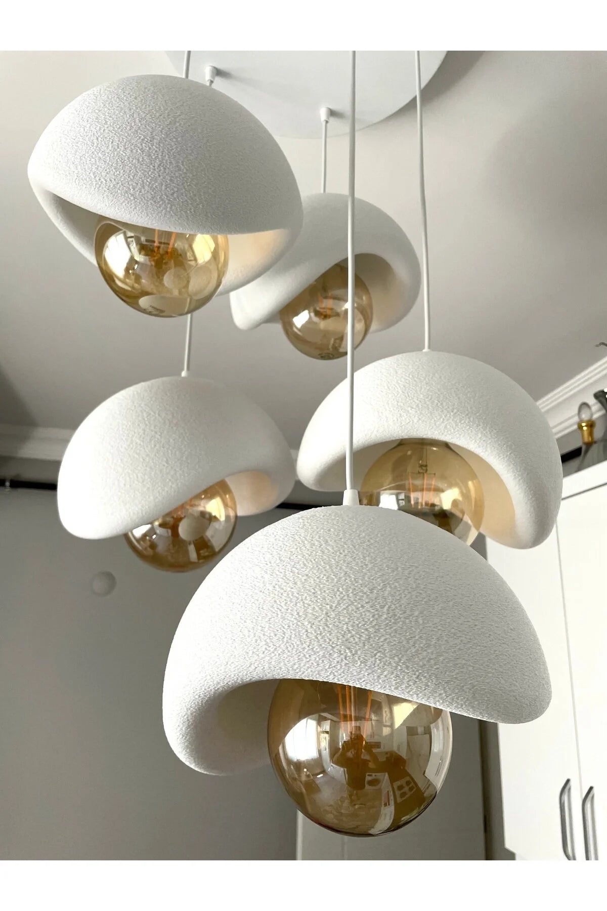 Modern 5'li Avize Beton Dokulu - Salon ve Oturma Odası İçin Şık Tasarım