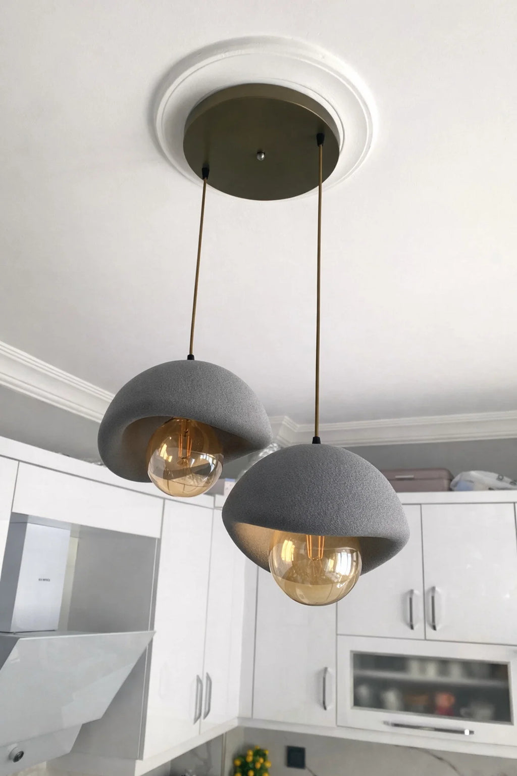 Beton Görünümlü Modern Şık İskandinav Tarz 2 Başlı Avize