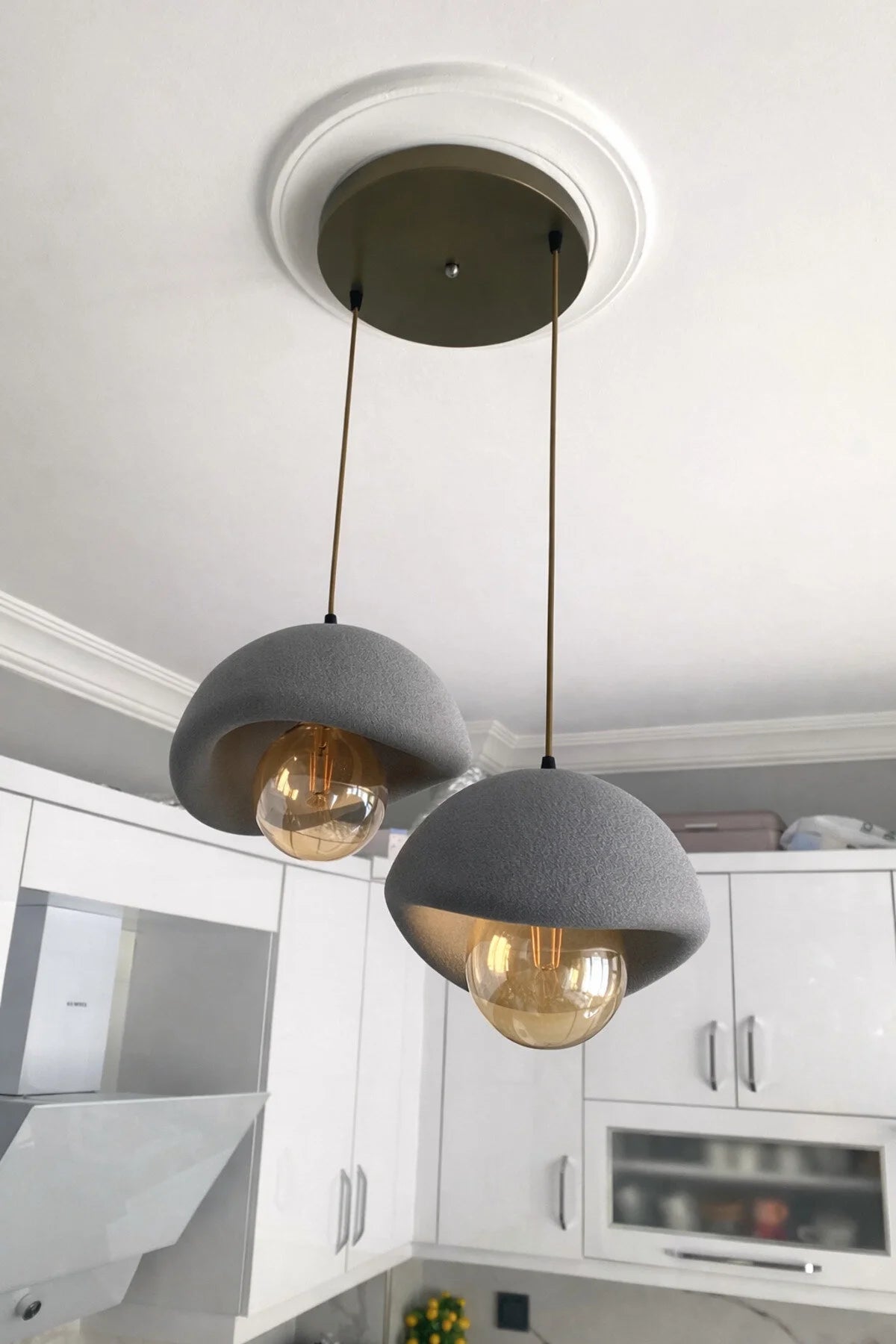 Beton Görünümlü Modern Şık İskandinav Tarz 2 Başlı Avize