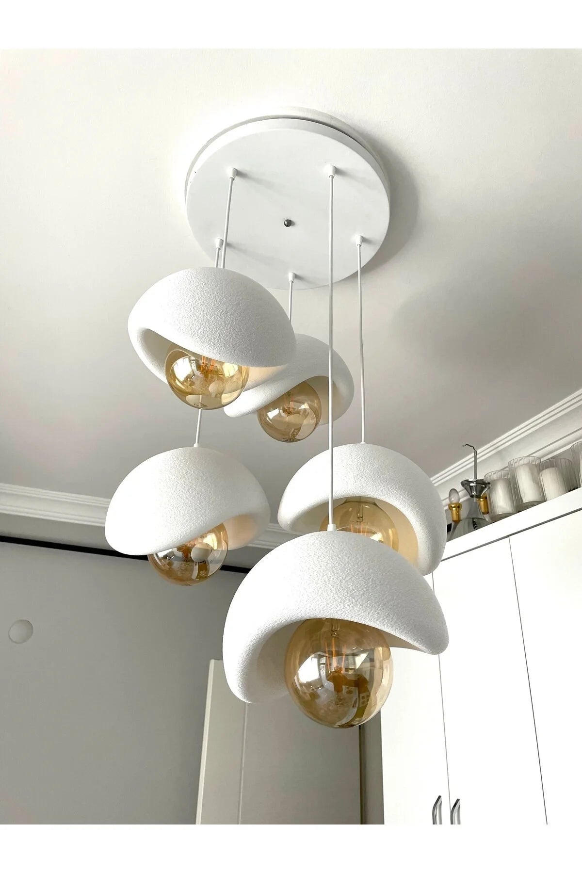 Modern 5'li Avize Beton Dokulu - Salon ve Oturma Odası İçin Şık Tasarım