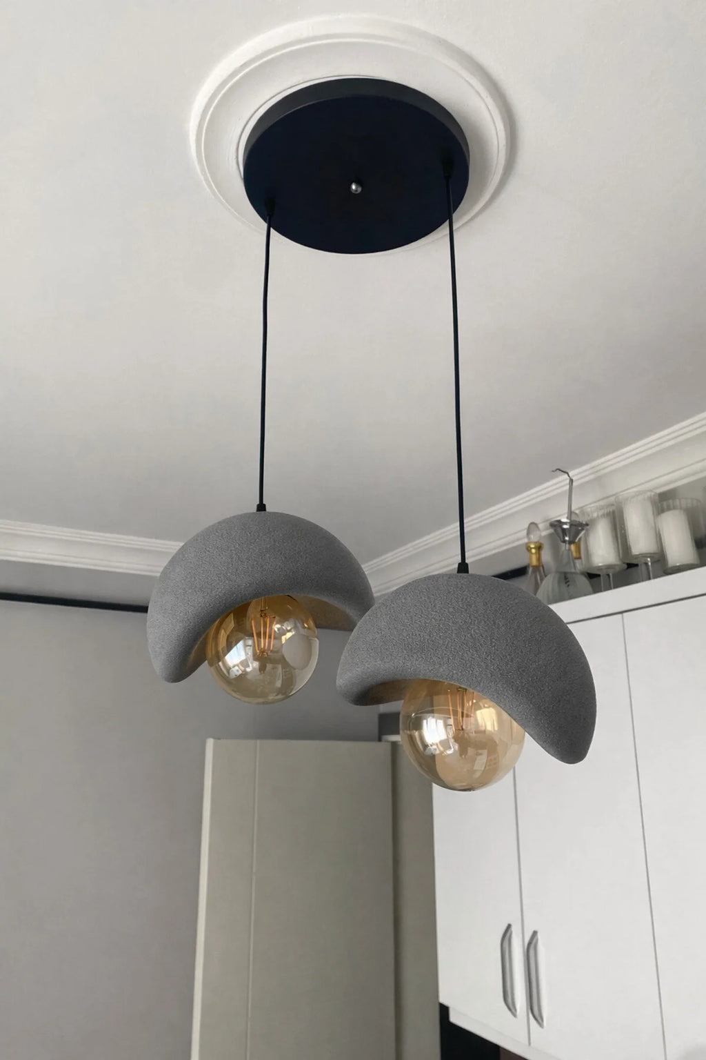Beton Görünümlü Modern Şık İskandinav Tarz 2 Başlı Avize