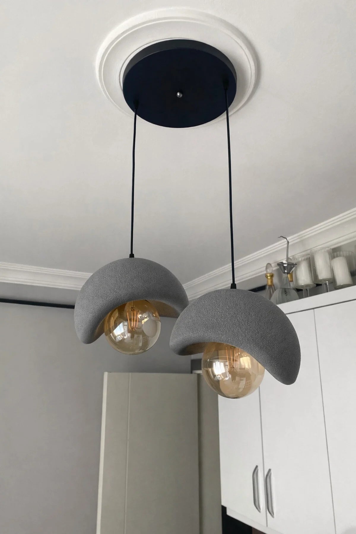 Beton Görünümlü Modern Şık İskandinav Tarz 2 Başlı Avize