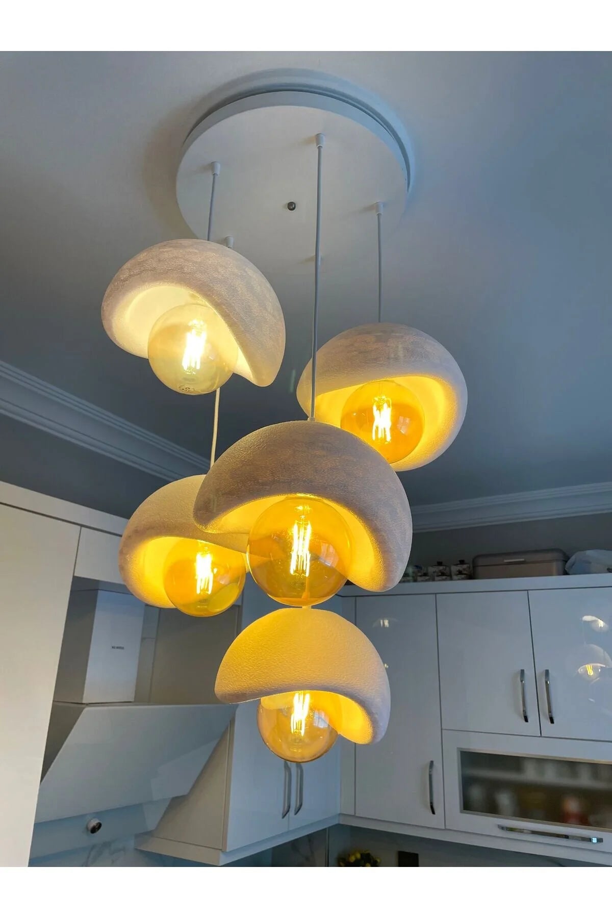 Modern 5'li Avize Beton Dokulu - Salon ve Oturma Odası İçin Şık Tasarım