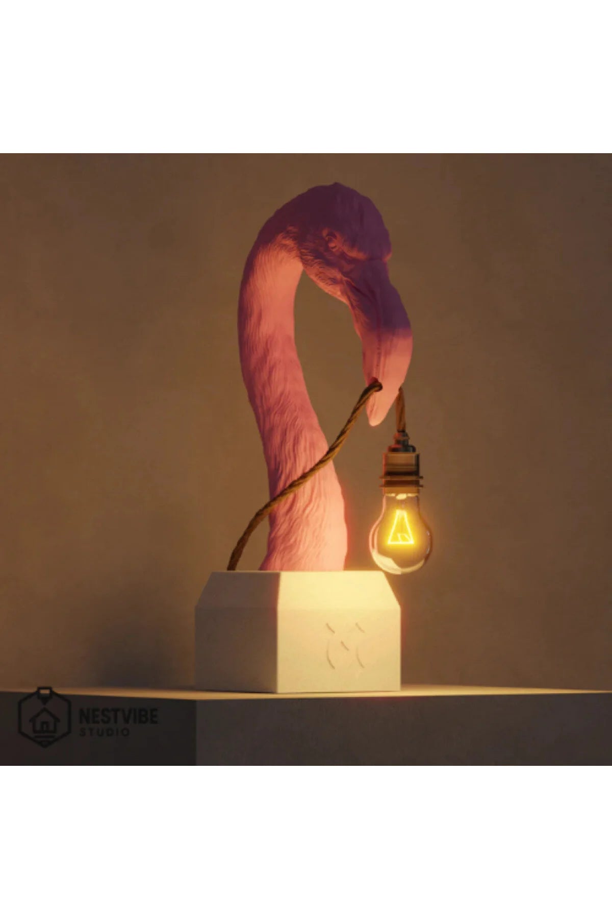 Flamingo Başlı Tasarımlı Şık Masa Lambası Nestvibe Studio Özel Seri