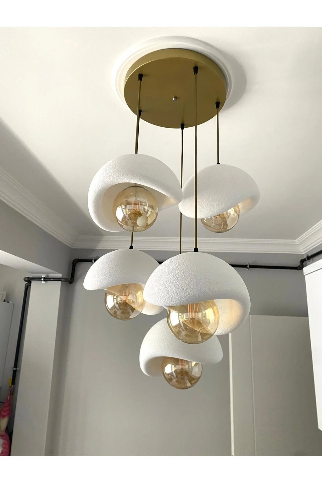 Modern 5'li Avize Beton Dokulu - Salon ve Oturma Odası İçin Şık Tasarım