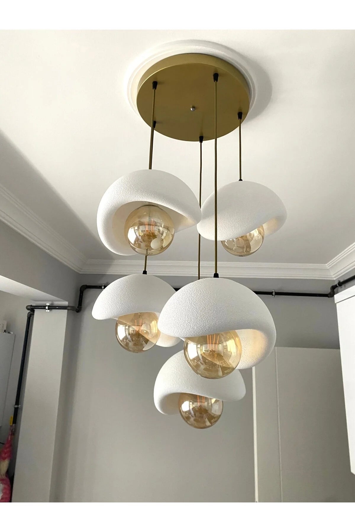 Modern 5'li Avize Beton Dokulu - Salon ve Oturma Odası İçin Şık Tasarım