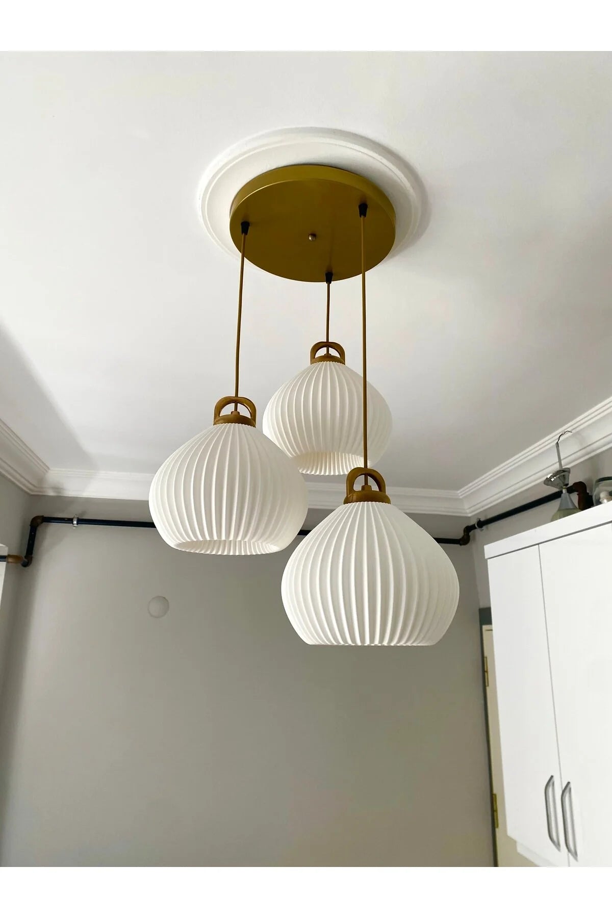 Pera 3’lü Sarkıt Avize Beyaz | Modern Bohem Salon Mutfak Yemek Masası Avizesi