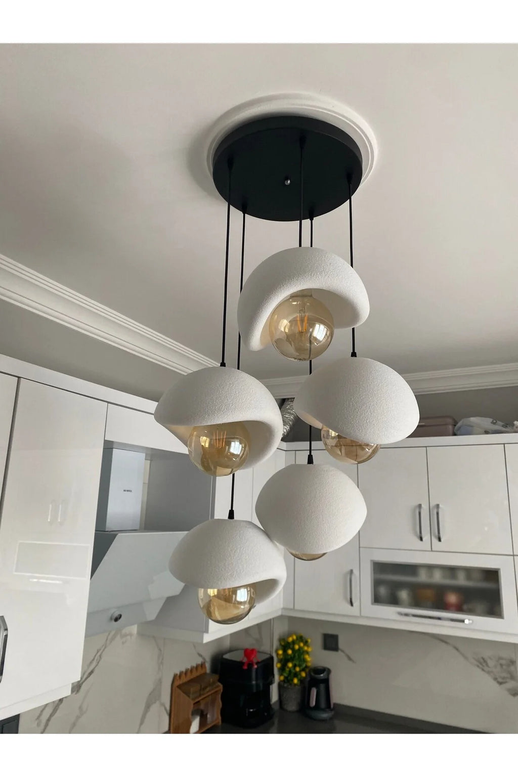 Modern 5'li Avize Beton Dokulu - Salon ve Oturma Odası İçin Şık Tasarım