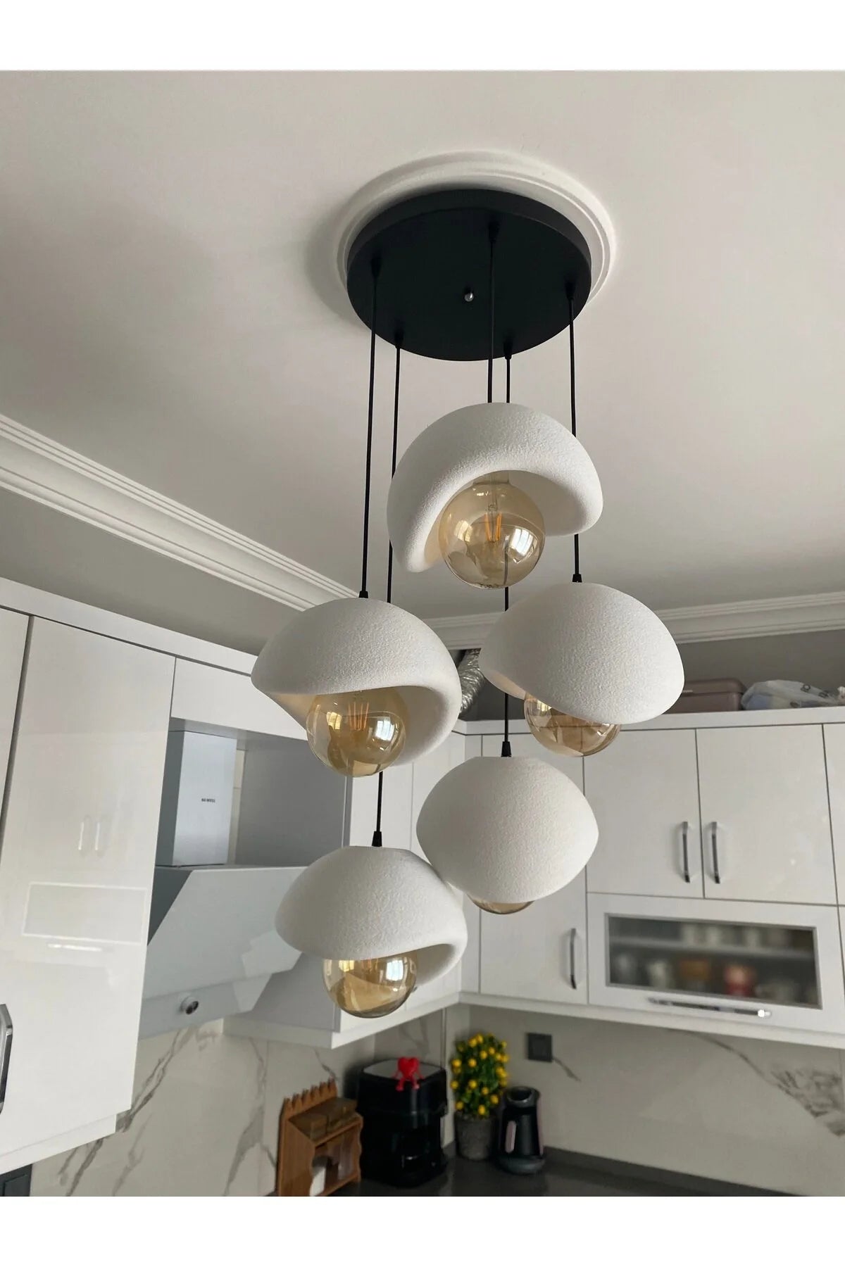 Modern 5'li Avize Beton Dokulu - Salon ve Oturma Odası İçin Şık Tasarım