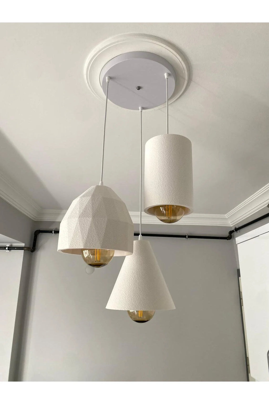Stone 3’lü Beton Dokulu Sarkıt Avize Bohem & Pinterest Tarzı Modern Oturma Odası Aydınlatma