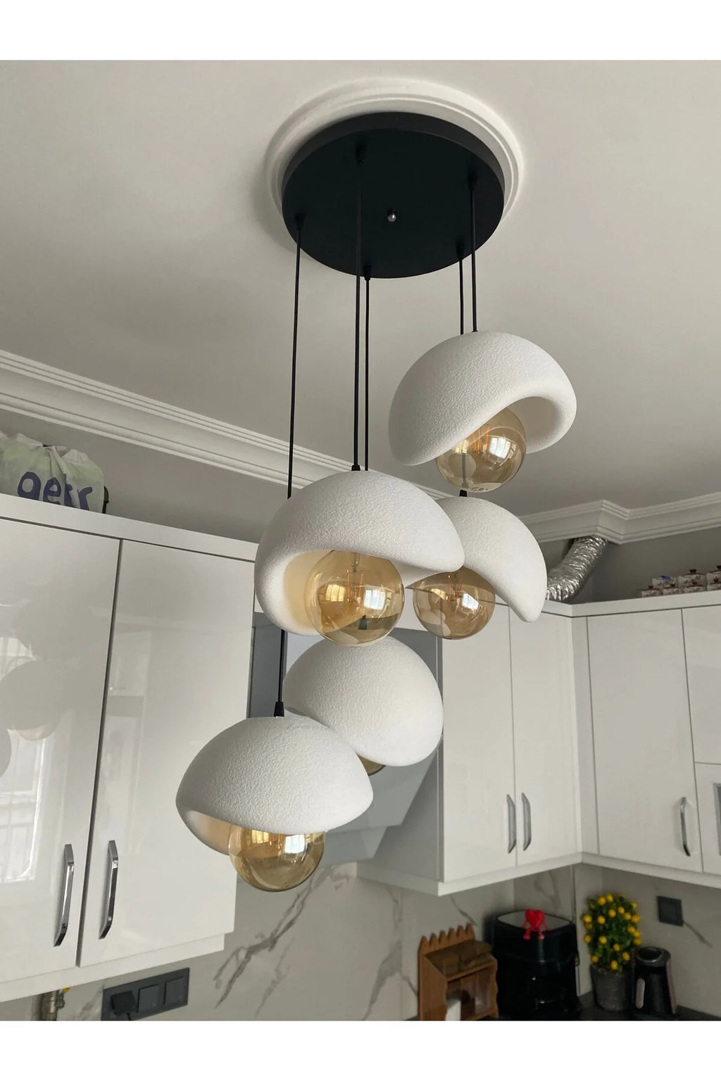 Modern 5'li Avize Beton Dokulu - Salon ve Oturma Odası İçin Şık Tasarım