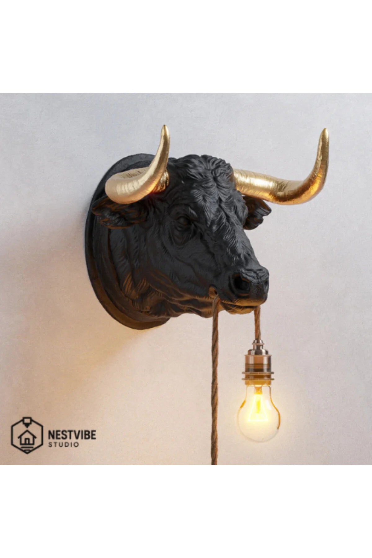 Altın Boynuzlu Şık Boğa Tasarımlı Duvar Lambası Nestvibe Özel Seri
