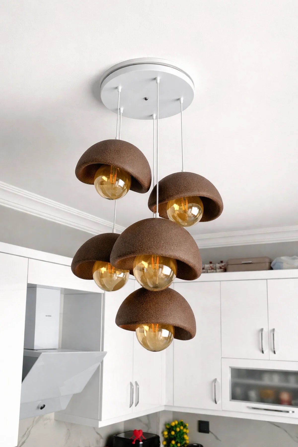 Modern 5'li Avize Beton Dokulu - Salon ve Oturma Odası İçin Şık Tasarım