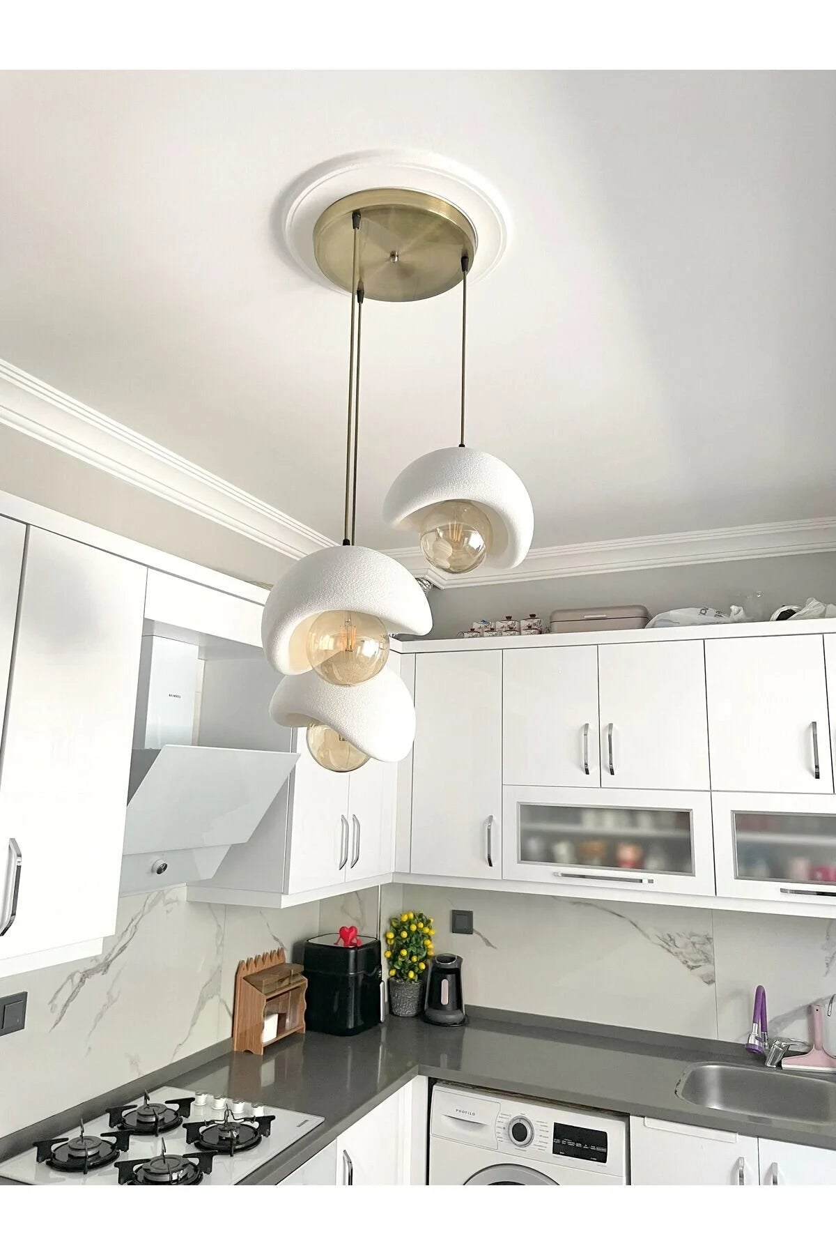 Beton Görünümlü Modern Şık İskandinav Tarz 3 Başlıklı Avize