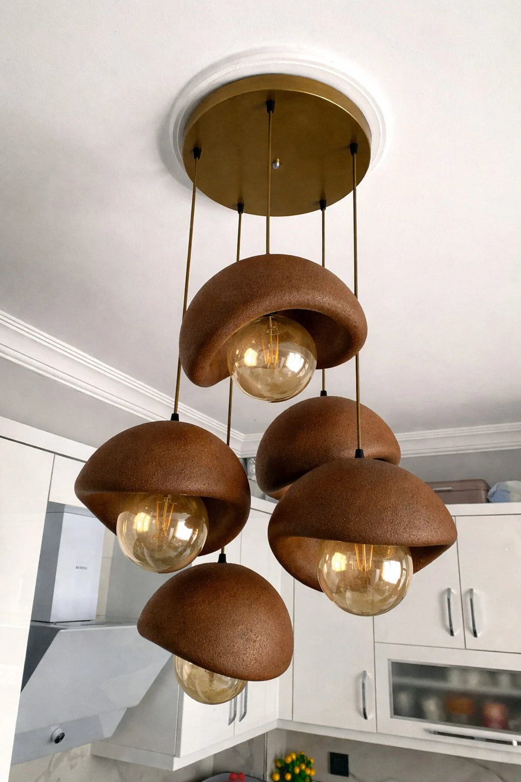 Modern 5'li Avize Beton Dokulu - Salon ve Oturma Odası İçin Şık Tasarım