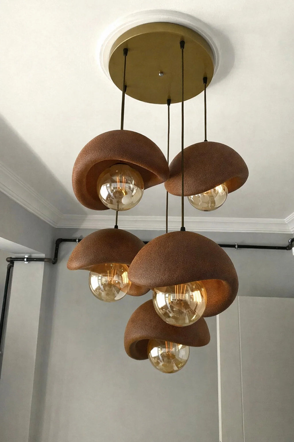 Modern 5'li Avize Beton Dokulu - Salon ve Oturma Odası İçin Şık Tasarım