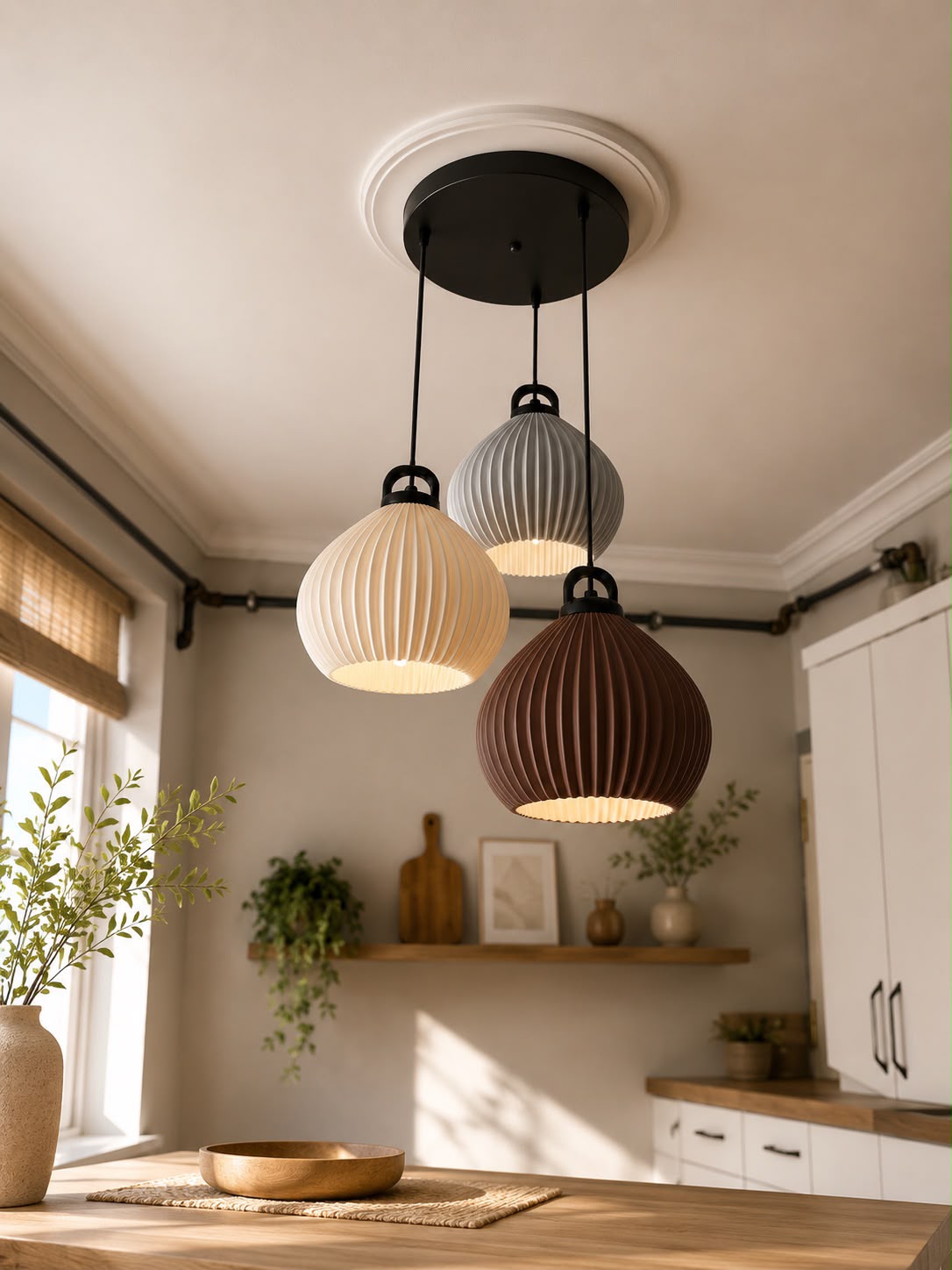 Pera 3’lü Sarkıt Avize Beyaz | Modern Bohem Salon Mutfak Yemek Masası Avizesi