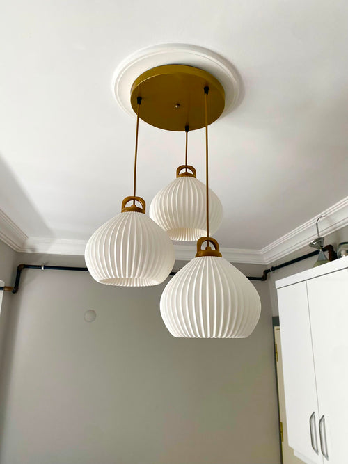 Pera 3’lü Sarkıt Avize Beyaz | Modern Bohem Salon Mutfak Yemek Masası Avizesi